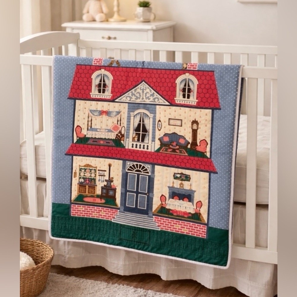 Vintage 1992 Cranston VIP Victorian Dollhouse Quilt Panel Rare Reversible